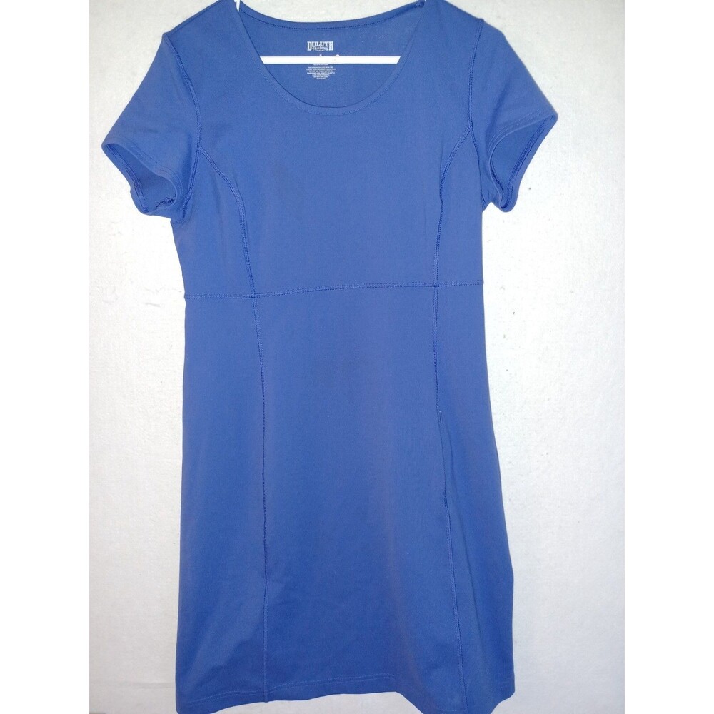 Duluth Trading Women's Dress Sz S Solid Blue Short Sleeve Stretch Lycra pocket
